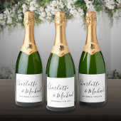 Elegant Signature Script Black and White Wedding Sparkling Wijnetiket