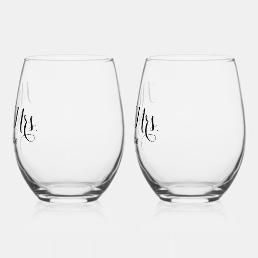 Elegant Signature Script Bruiloft Monogram Bril Wijnglas Zonder Voet (Links)
