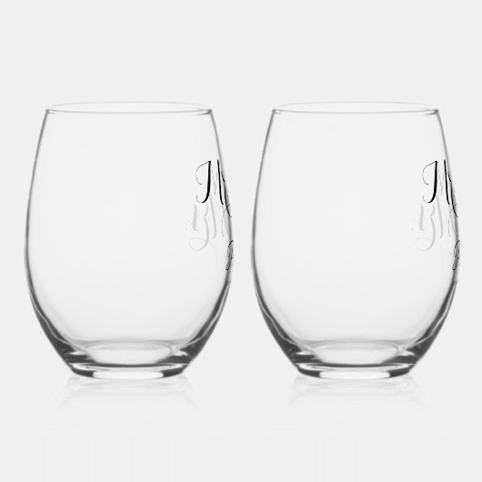 Elegant Signature Script Bruiloft Monogram Bril Wijnglas Zonder Voet (Rechts)
