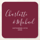 Elegant Signature Script Burgundy Wedding Kartonnen Onderzetters (Voorkant)
