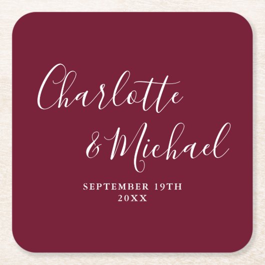 Elegant Signature Script Burgundy Wedding Kartonnen Onderzetters (Voorkant)