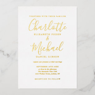 Elegant Signature Script Calligraphy Weddenschap G Folie Uitnodiging