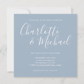 Elegant Signature Script Dusty Blue Wedding Kaart (Voorkant)