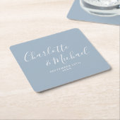 Elegant Signature Script Dusty Blue Wedding Kartonnen Onderzetters (Schuin)