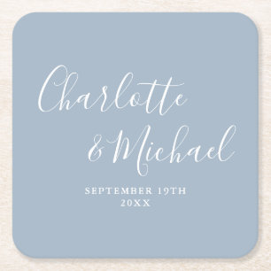 Elegant Signature Script Dusty Blue Wedding Kartonnen Onderzetters