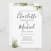Elegant Signature Script Greenery Leaves Wedding Kaart (Voorkant / Achterkant)