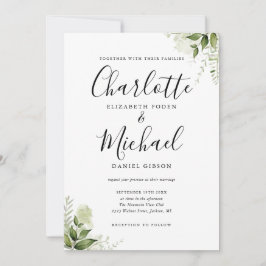 Elegant Signature Script Greenery Leaves Wedding Kaart