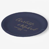 Elegant Signature Script Navy Blue Gold Bruiloft Papieren Bordje (Gekanteld)
