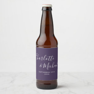 Elegant Signature Script Paarse bruiloft Bier Etiket