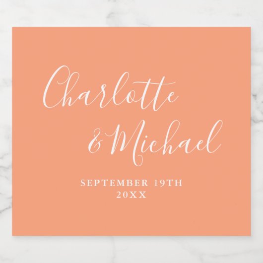 Elegant Signature Script Peach Wedding Bier Etiket (Enkel label)