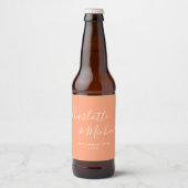 Elegant Signature Script Peach Wedding Bier Etiket (Voorkant)