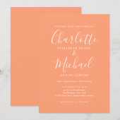 Elegant Signature Script Peach Wedding Kaart (Voorkant / Achterkant)