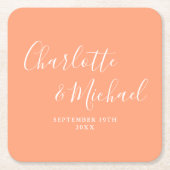 Elegant Signature Script Peach Wedding Kartonnen Onderzetters (Voorkant)