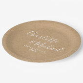 Elegant Signature Script Rustieke Kraft bruiloft Papieren Bordje (Gekanteld)