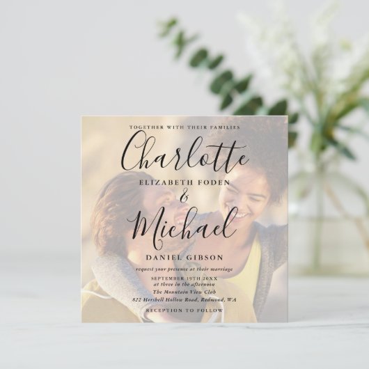 Elegant Signature Script Wedding 2 Photo Invitatio Kaart (Staand voorkant)