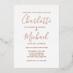 Elegant Signature Script Wedding Roos Gold Folie Uitnodiging