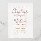 Elegant Signature Script Wedding Roos Gold Folie Uitnodiging (Voorkant)