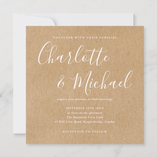 Elegant Signature Script Wedding Rustic Kraft Kaart (Voorkant)
