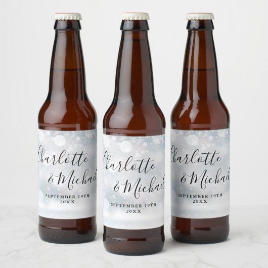 Elegant Signature Script Winter SneeuwvlokkenBruil Bier Etiket (Flessen)