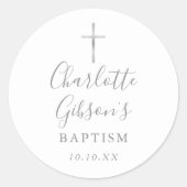 Elegant Signature Silver Cross Baptisme Christenin Ronde Sticker (Voorkant)