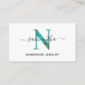 Elegant Signature Turquoise Gold N Monogram Logo Visitekaartje (Voorkant)