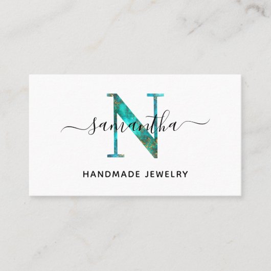 Elegant Signature Turquoise Gold N Monogram Logo Visitekaartje (Voorkant)