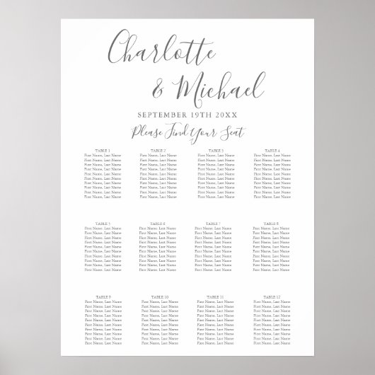 Elegant Signature Wedding Seating Chart Poster (Voorkant)