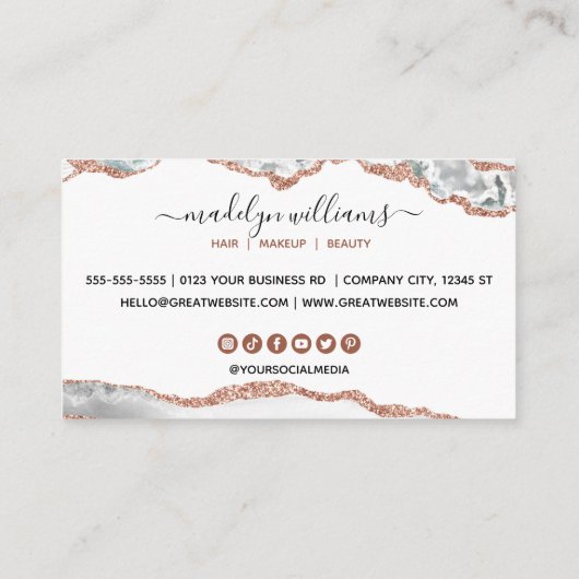 Elegant Signature White Gold Agate Marble Visitekaartje (Achterkant)