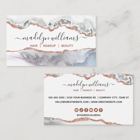 Elegant Signature White Gold Agate Marble Visitekaartje (Voorkant / Achterkant)