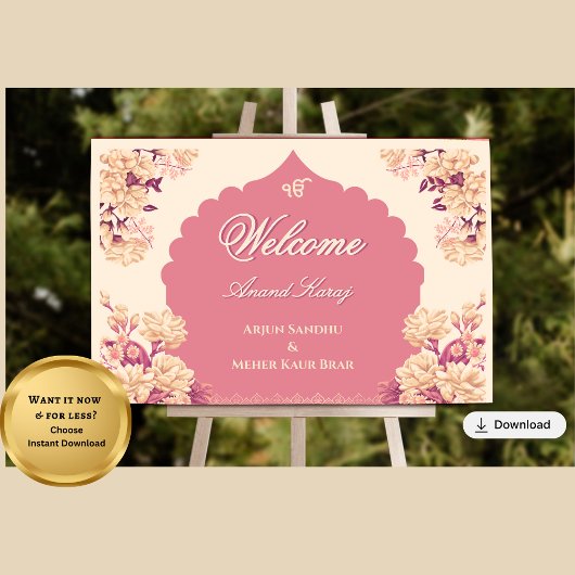 Elegant Sikh Wedding Welcome Sign | Anand Karaj  Poster