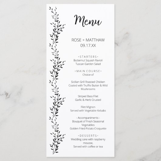 Elegant silhouet van bladeren menu (Voorkant)