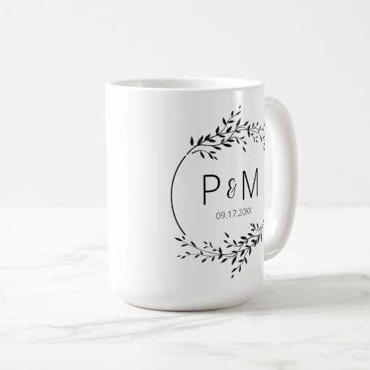 Elegant silhouet van bladeren Wedding Monogram Koffiemok (Voorkant rechts)