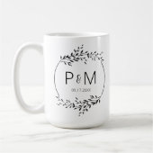 Elegant silhouet van bladeren Wedding Monogram Koffiemok (Links)