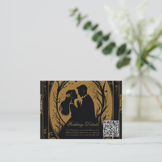 Elegant silhouet van een bruid en bruidegom informatiekaartje (Staand voorkant)