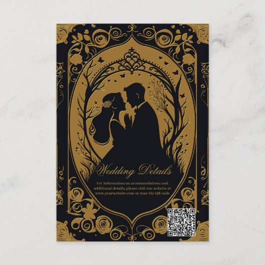 Elegant silhouet van een bruid en bruidegom informatiekaartje (Voorkant)