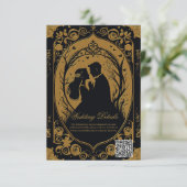 Elegant silhouet van een bruid en bruidegom informatiekaartje (Staand voorkant)