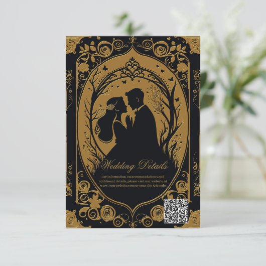 Elegant silhouet van een bruid en bruidegom informatiekaartje (Staand voorkant)