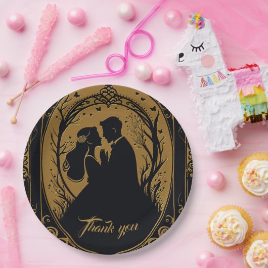 Elegant silhouet van een bruid en bruidegom papieren bordje (Feest)
