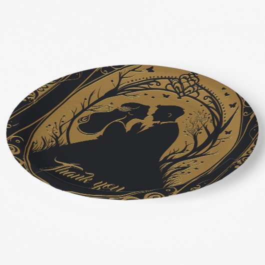 Elegant silhouet van een bruid en bruidegom papieren bordje (Gekanteld)