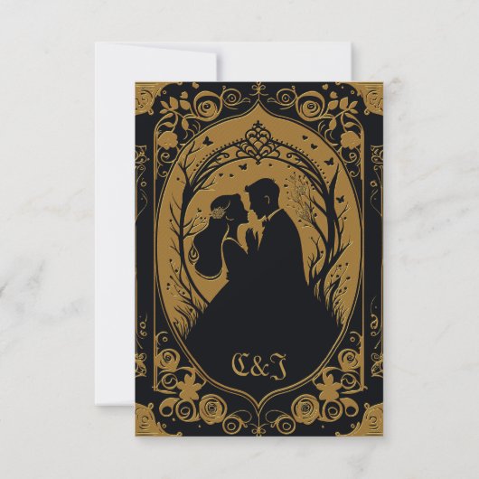 Elegant silhouet van een bruid en bruidegom RSVP kaartje (Achterkant)