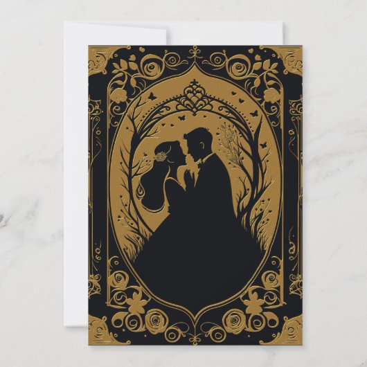 Elegant silhouet van een bruid en bruidegom save the date (Achterkant)