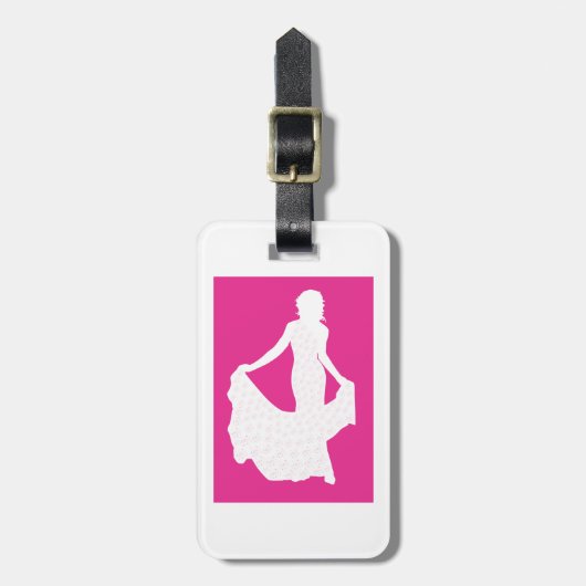 Elegant silhouet van een vrouw in een vloeiende ju bagagelabel (Voorkant verticaal)