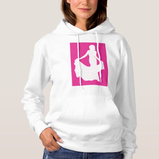 Elegant silhouet van een vrouw in een vloeiende ju hoodie (Voorkant)