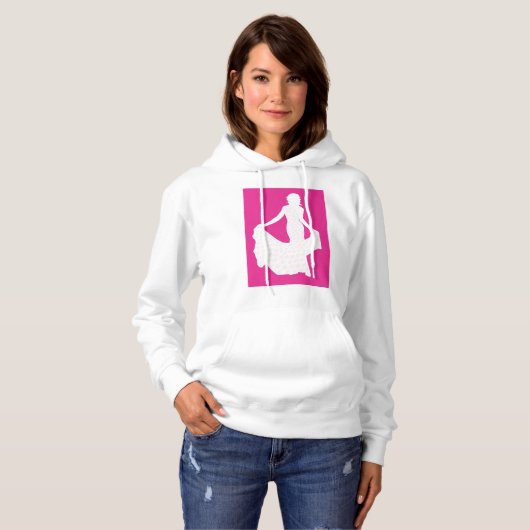 Elegant silhouet van een vrouw in een vloeiende ju hoodie (Voorkant volledig)