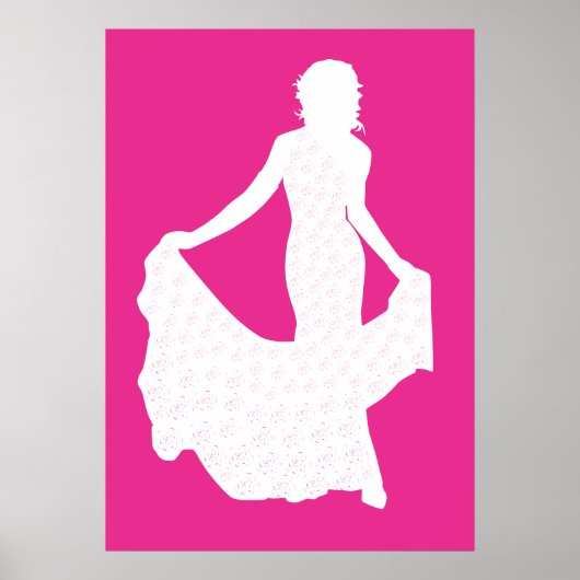Elegant silhouet van een vrouw in een vloeiende ju poster (Voorkant)