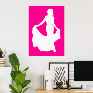 Elegant silhouet van een vrouw in een vloeiende ju poster