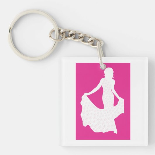 Elegant silhouet van een vrouw in een vloeiende ju sleutelhanger (Voorkant)