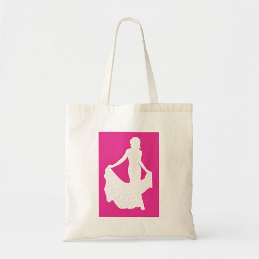 Elegant silhouet van een vrouw in een vloeiende ju tote bag (Voorkant)