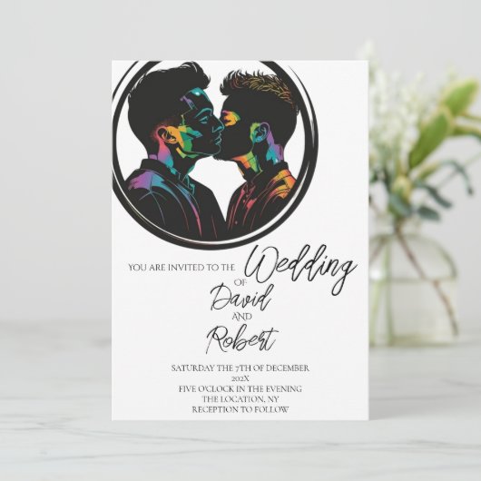 Elegant silhouet van Schattige homostel bruiloft Kaart (Staand voorkant)