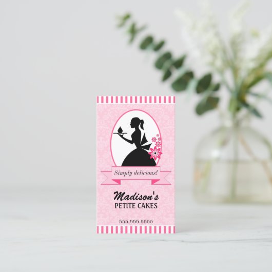 Elegant Silhouette Cupcake Lady Visitekaartje (Staand voorkant)